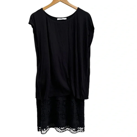 Bailey 44 Layered Tent Overlay Lace Trim Dress Size Medium Black Rayon - Picture 6 of 8